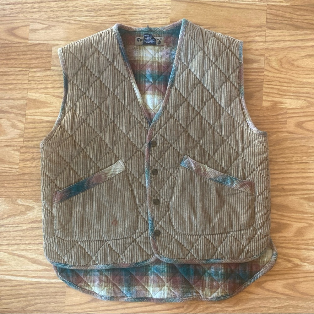 Vintage Protest Corduroy Button Up Vest Fleece Lined Size Medium Brown Cotton